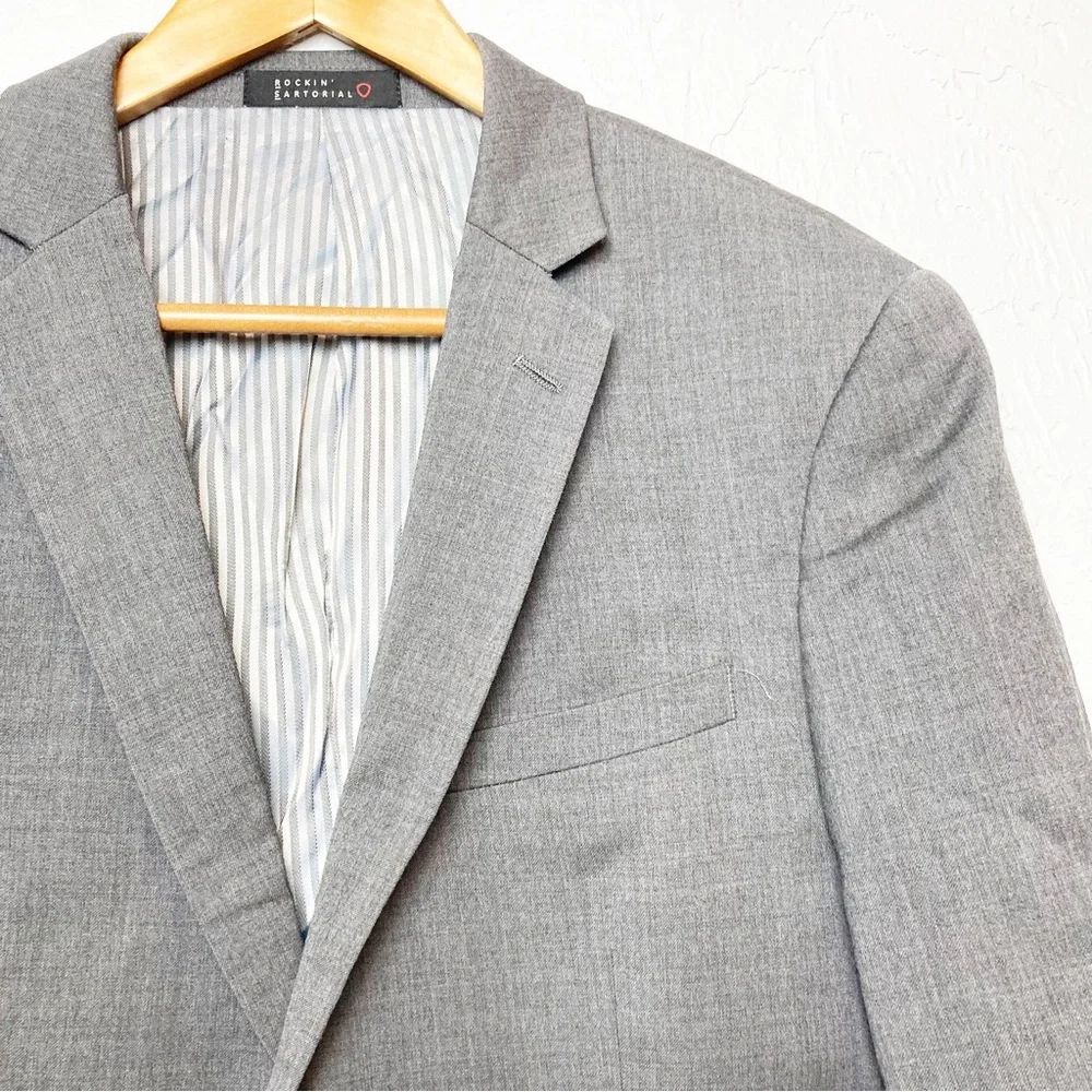 Rockin Sartorial Mens 40S Sport Coat Medium Grey Wool Blend